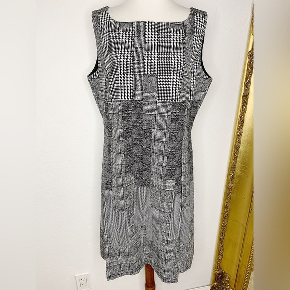 Savoir Flaire Mixed Media Houndstooth Plaid Sleeveless Fit & Flare Dress Size 16 - Picture 2 of 8